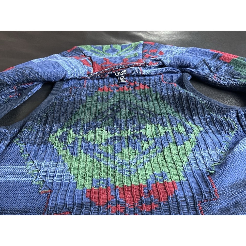 VTG 90s Chaps Denim Southwestern Aztec Sweater Vest Shawl Collar Womens‎ Small - Picture 8 of 11